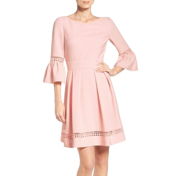Eliza J Bell Sleeve Lace Inset Fit & Flare Pink Women's Dress Size 2 Petite - Picture 3 of 11
